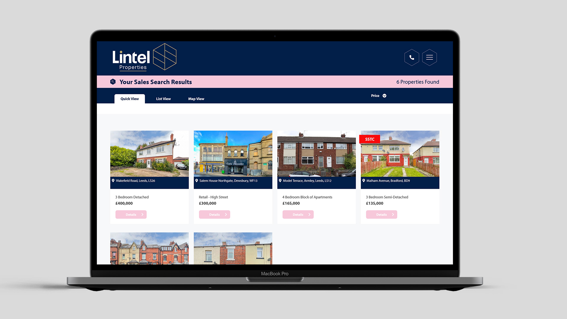 The Lintel Properties website on Macbook Pro