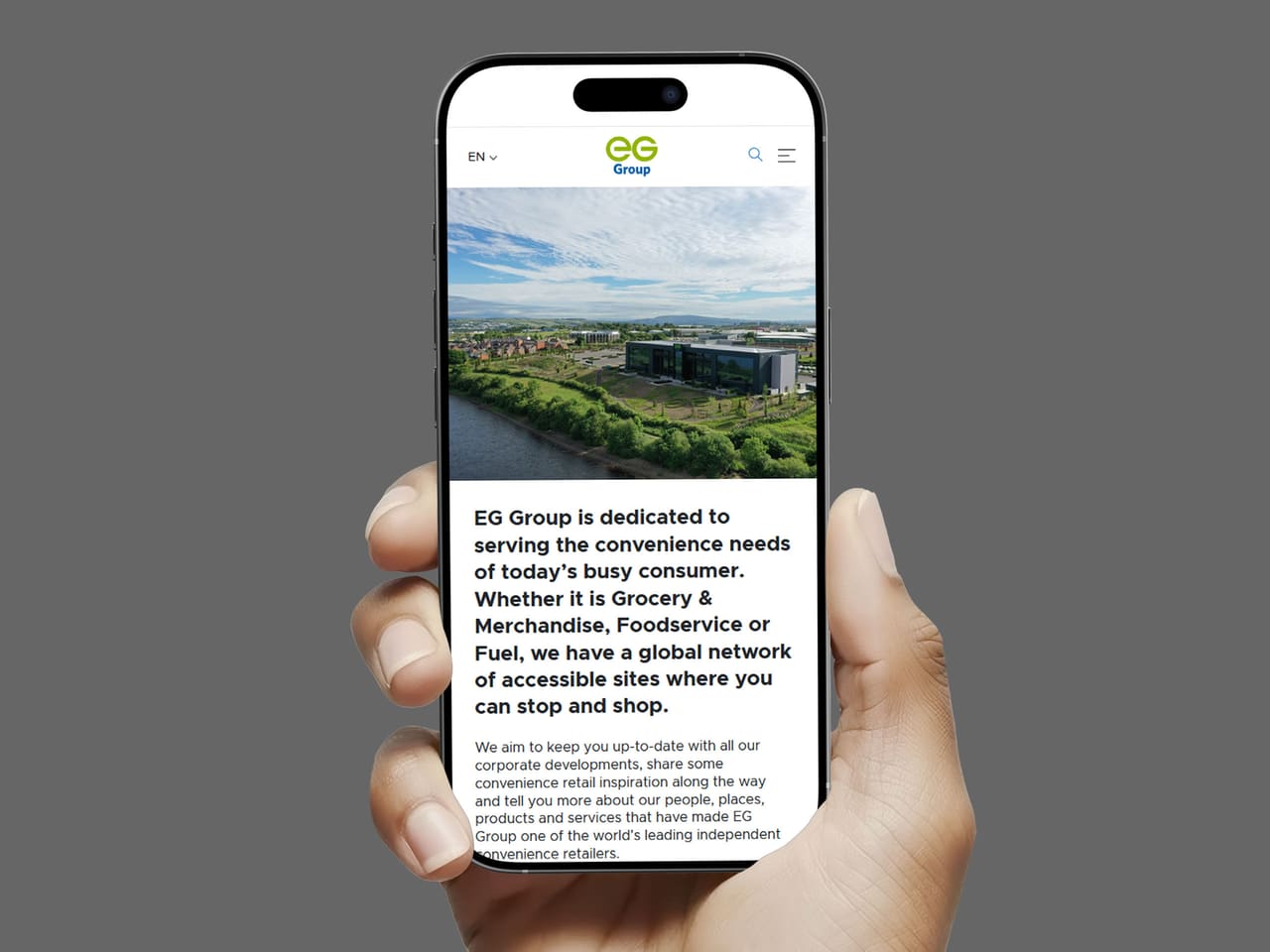 EG Group website on a mobile phone
