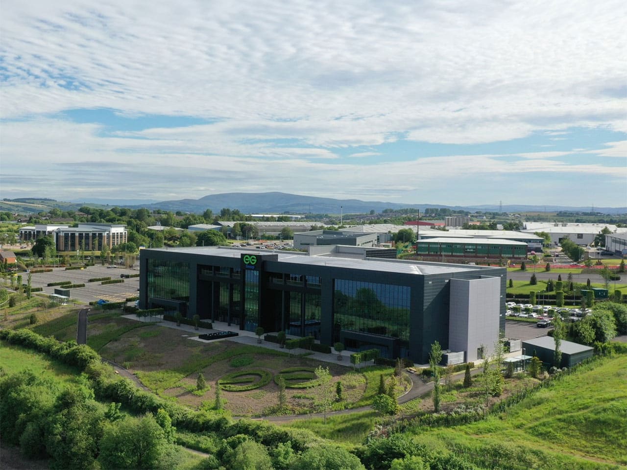 Aerial view of the EG Group headquarters building