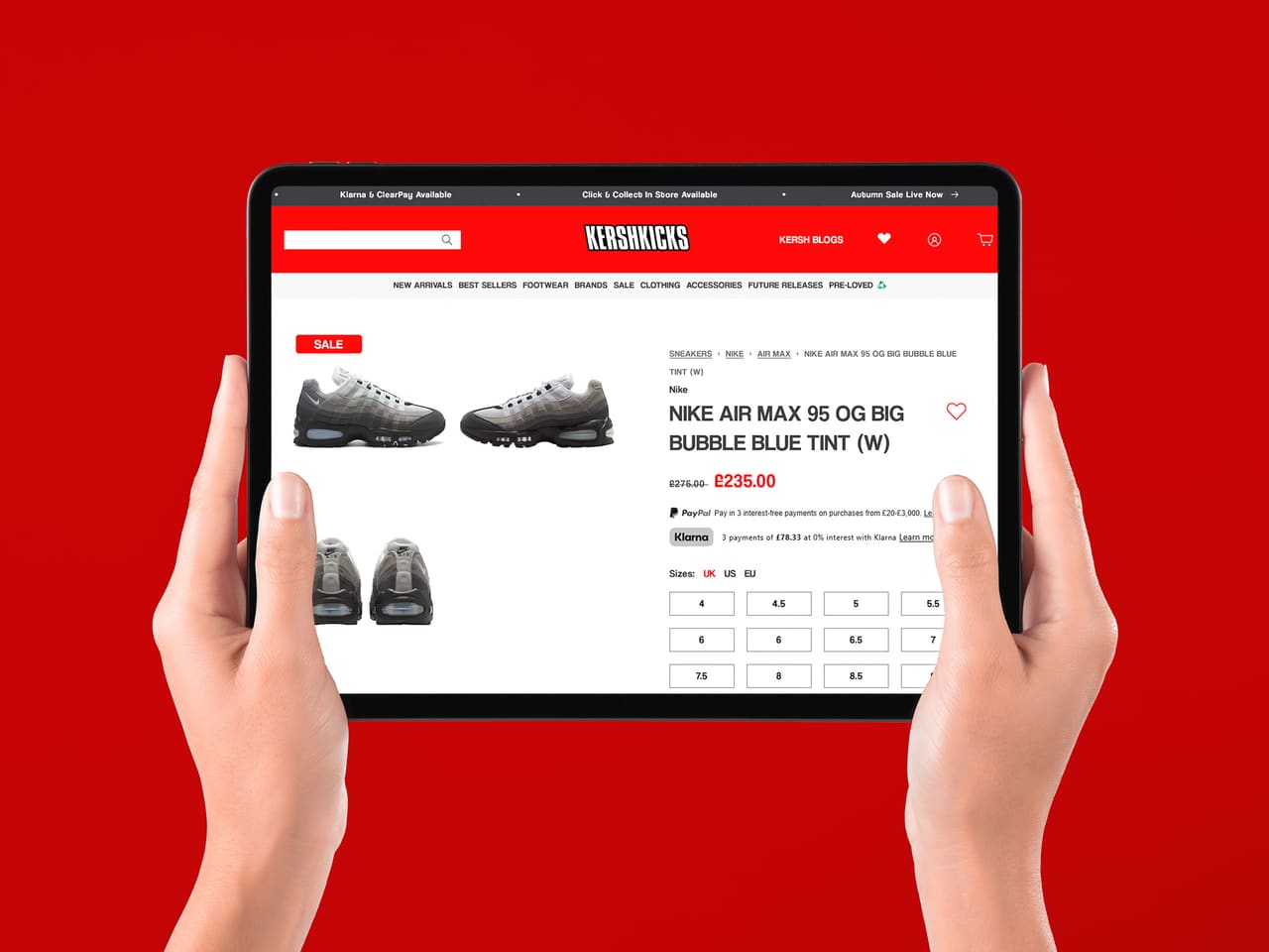 KershKicks product page on a tablet