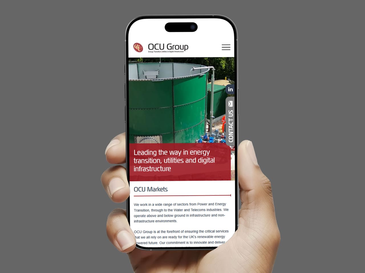 OCU Group website on a mobile phone