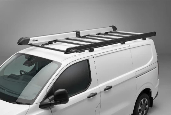 White van fitted with a Rhino KammEdge roof rack