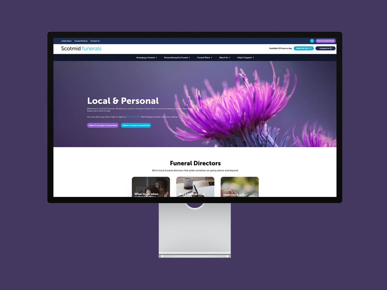 Scotmid Funerals homepage on a desktop monitor