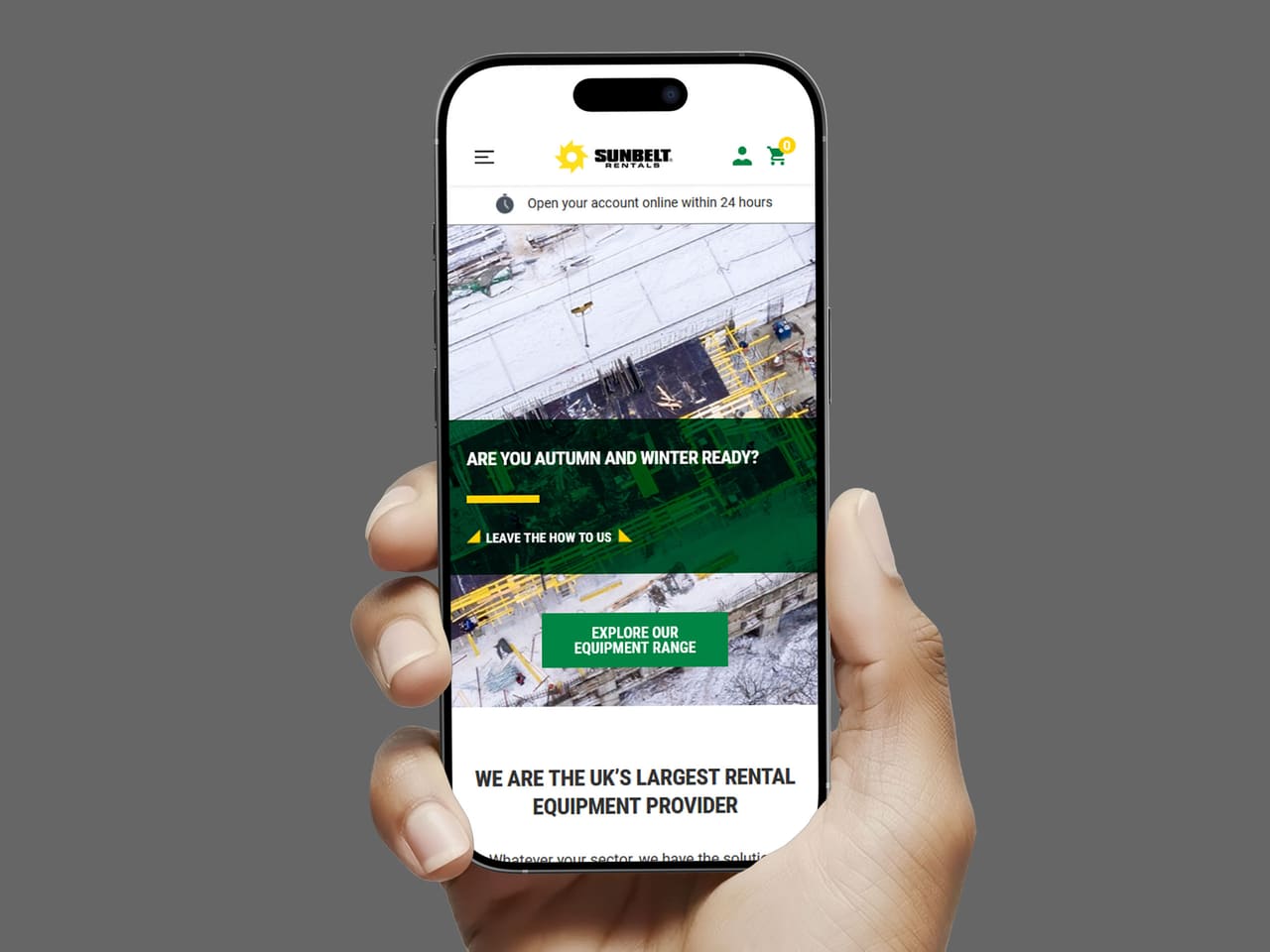Sunbelt Rentals website on a mobile phone