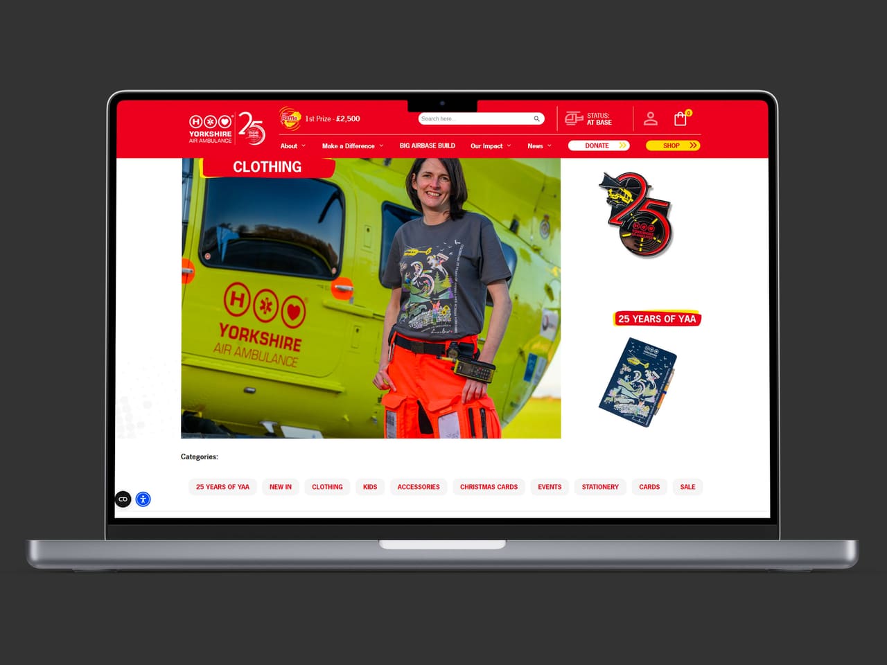 Yorkshire Air Ambulance online shop on a laptop