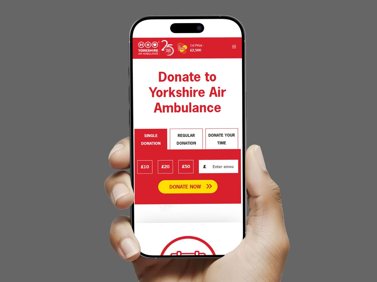 Yorkshire Air Ambulance donation page on a mobile phone